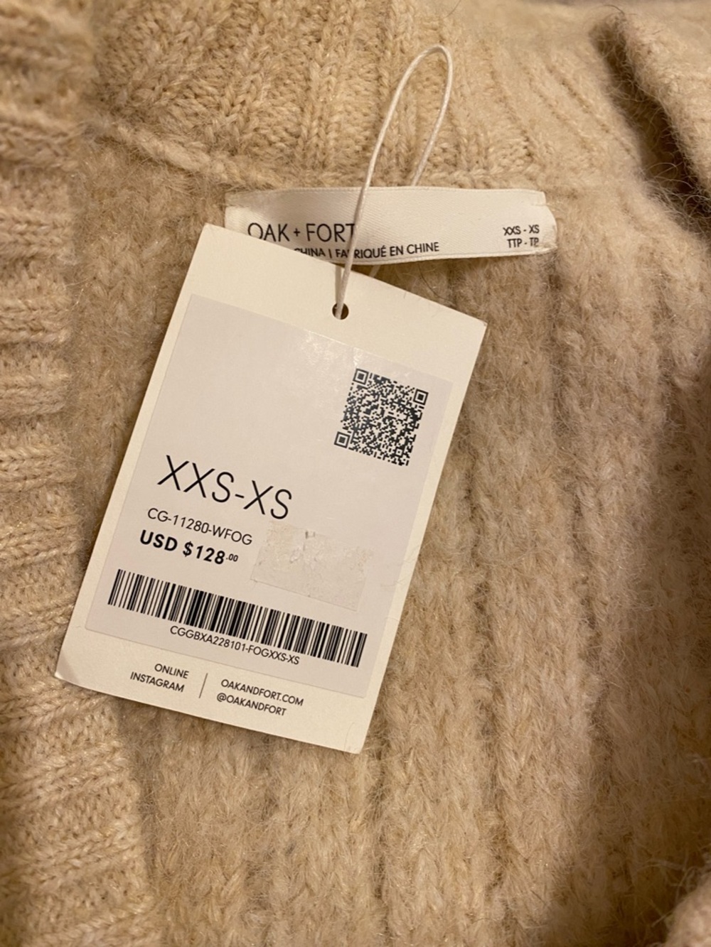 OAK + FORT Cream Textured V-Neck Button Cardigan. Size XXS -XS . New - Picture 4 of 9